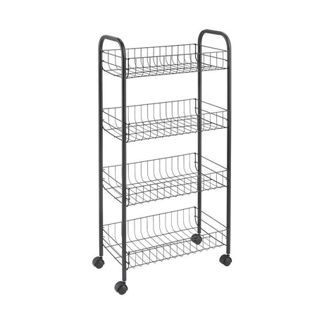 Metaltex ascona trolley med hjul + 4 kurve 41x23x84 cm mat sort metal