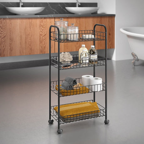 Metaltex ascona trolley med hjul + 4 kurve 41x23x84 cm mat sort metal