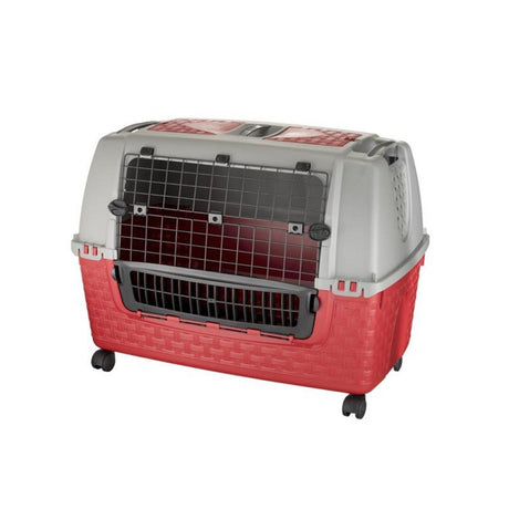 Bama dyretransportkasse med hjul 88x52x60 cm rød grå
