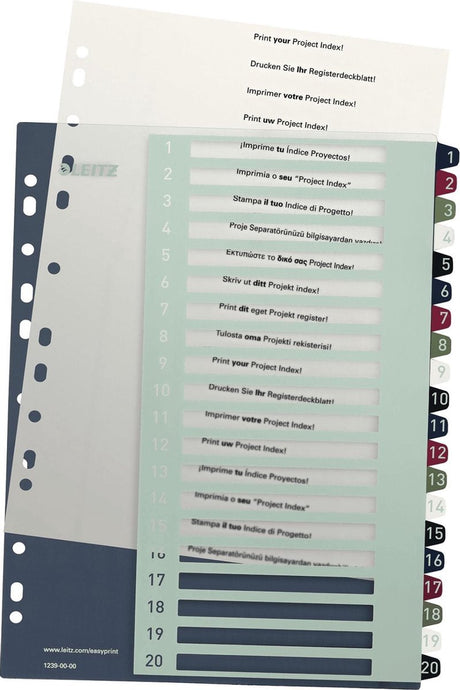 Leitz 1239 stil register din a4 1-20 polypropylen flere farver 20 faner 1239-00-00