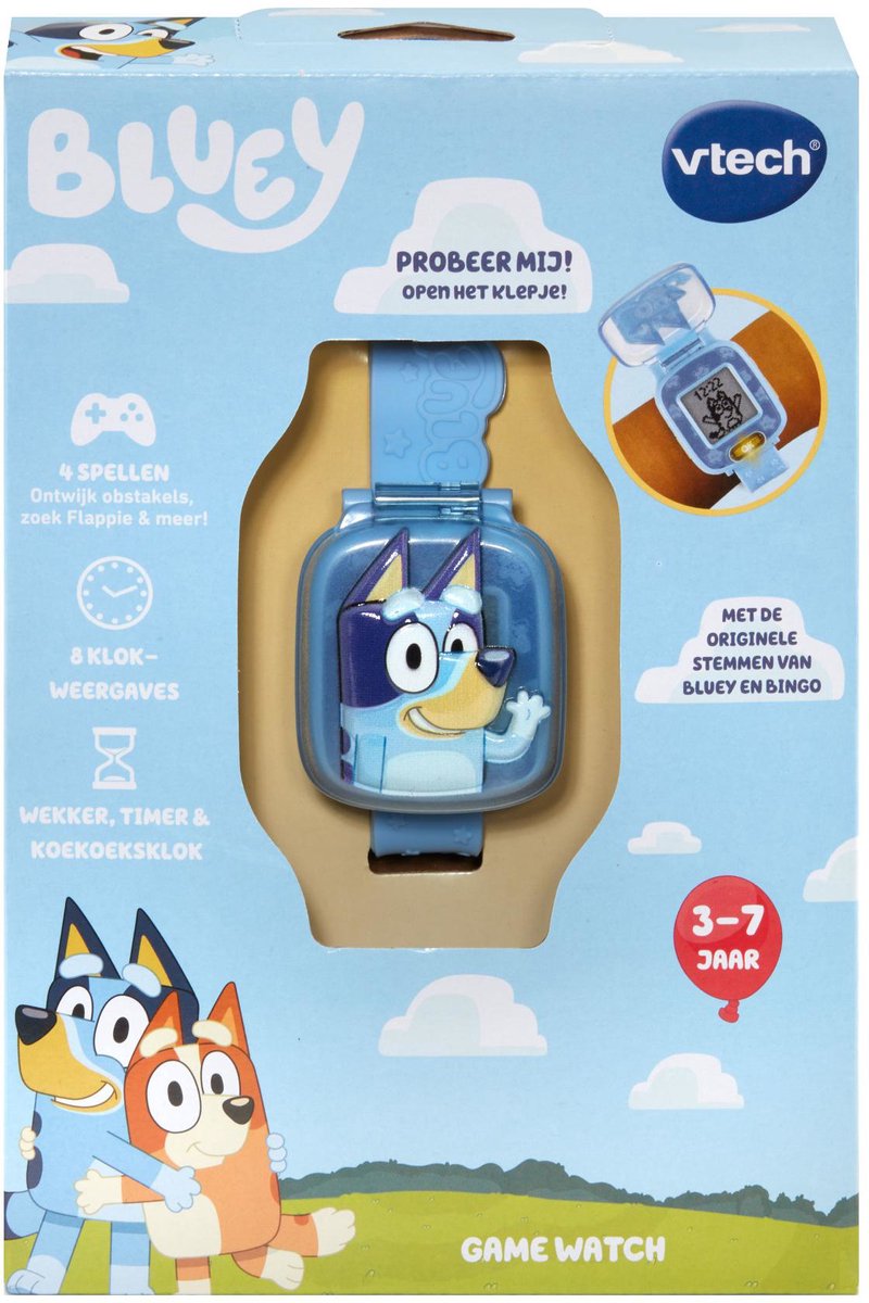 Vtech bluey læringsur - originale stemmer fra bluey bingo - pædagogisk legetøj - spil spil - lær at fortælle tiden - fra 3 til 7 år
