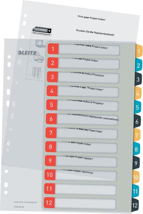 Leitz hyggelige printbare pp-faner - 1-12 numeriske faner - A4-faner - faner til ringbind