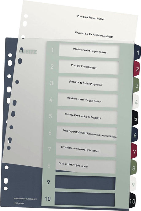 Leitz 1237 stil register din a4 1-10 polypropylen flere farver 10 faner 1237-00-00
