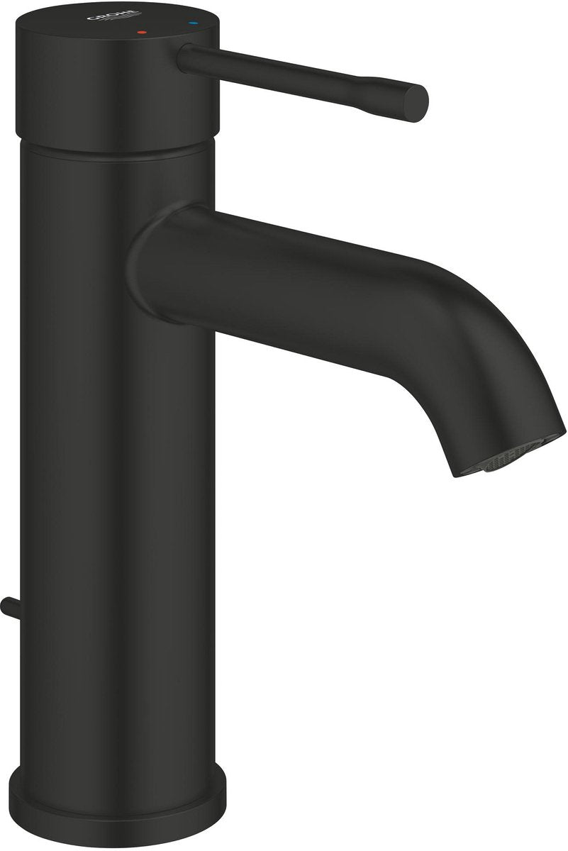 Grohe essence new s-size blandingsbatteri til håndvask – aquaguide – med pop-up affald – ecojoy – mat sort