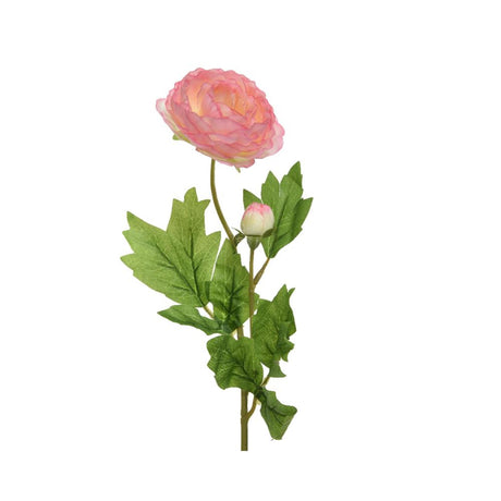 Decoris kunstig blomst ranunculus blomst med knopp polyester 8x10x57cm blød pink