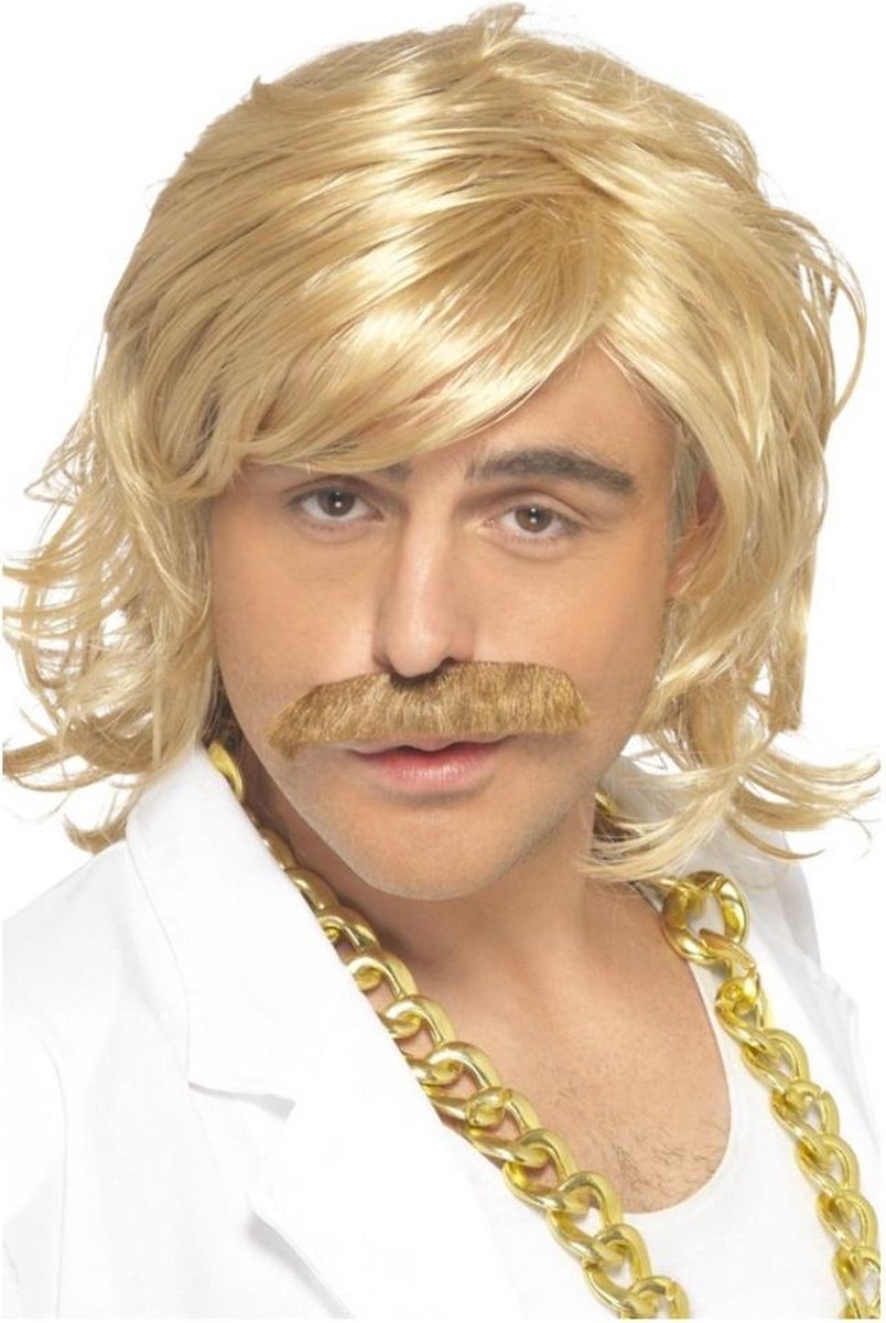 Smiffys carnival fancy dress paryk til mænd - sjonnie tyskland - med måtte og overskæg - blond - 80'er firserne