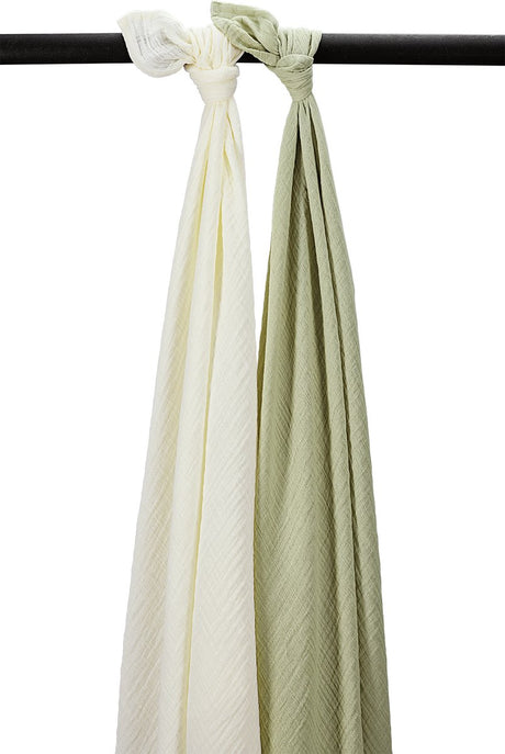 Meyco baby uni svøb - 2-pak - forvasket hydrofil - naturlig blød oliven - 120x120 cm