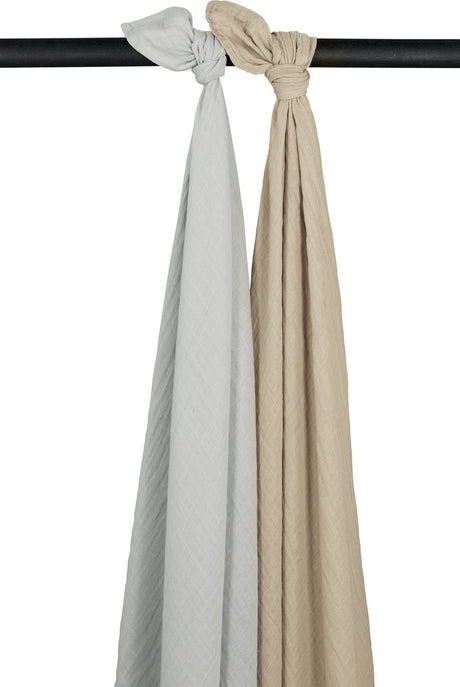 Meyco baby uni svøb - 2-pak - forvasket hydrofil - lysegrå sand - 120x120cm
