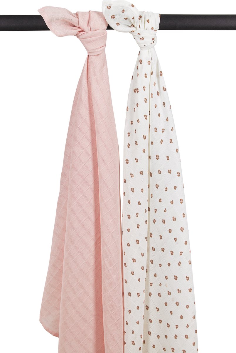 Meyco baby mini panter svøb - 2-pak - hydrofil - blød pink - 120x120 cm
