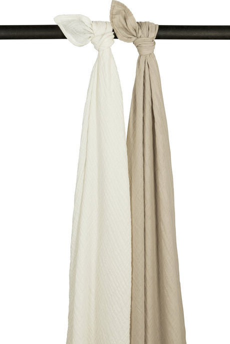 Meyco baby uni svøb - 2-pak - forvasket hydrofil - råhvidt sand - 120x120 cm