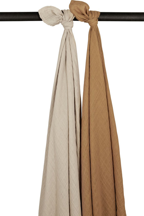 Meyco baby uni svøb - 2-pak - forvasket hydrofil - sand toffee - 120x120 cm
