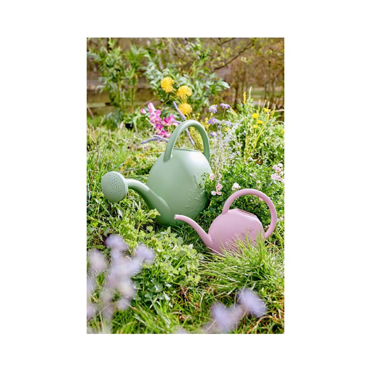 Decoris plastik vandkande med blomsterprint l52-b21-h38cm 9 liter lysegrøn
