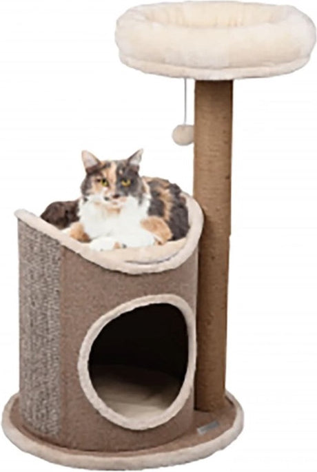Flamingo krabton voor katten – krabton met krabpaal george beige naturel lichtbruin l – 68x49x90 cm – luxe krabmeubel met 2 verdiepingen en extra krabpaal –