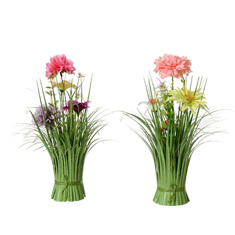 Decoris græsbuket med farvede blomster h30cm
