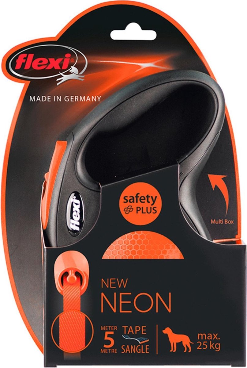 Flexi tilbagetrækkelig linje ny klassisk neon tape sort orange