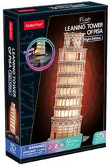 Kubisk sjovt 3D-puslespil Tower of Pisa med LED-belysning
