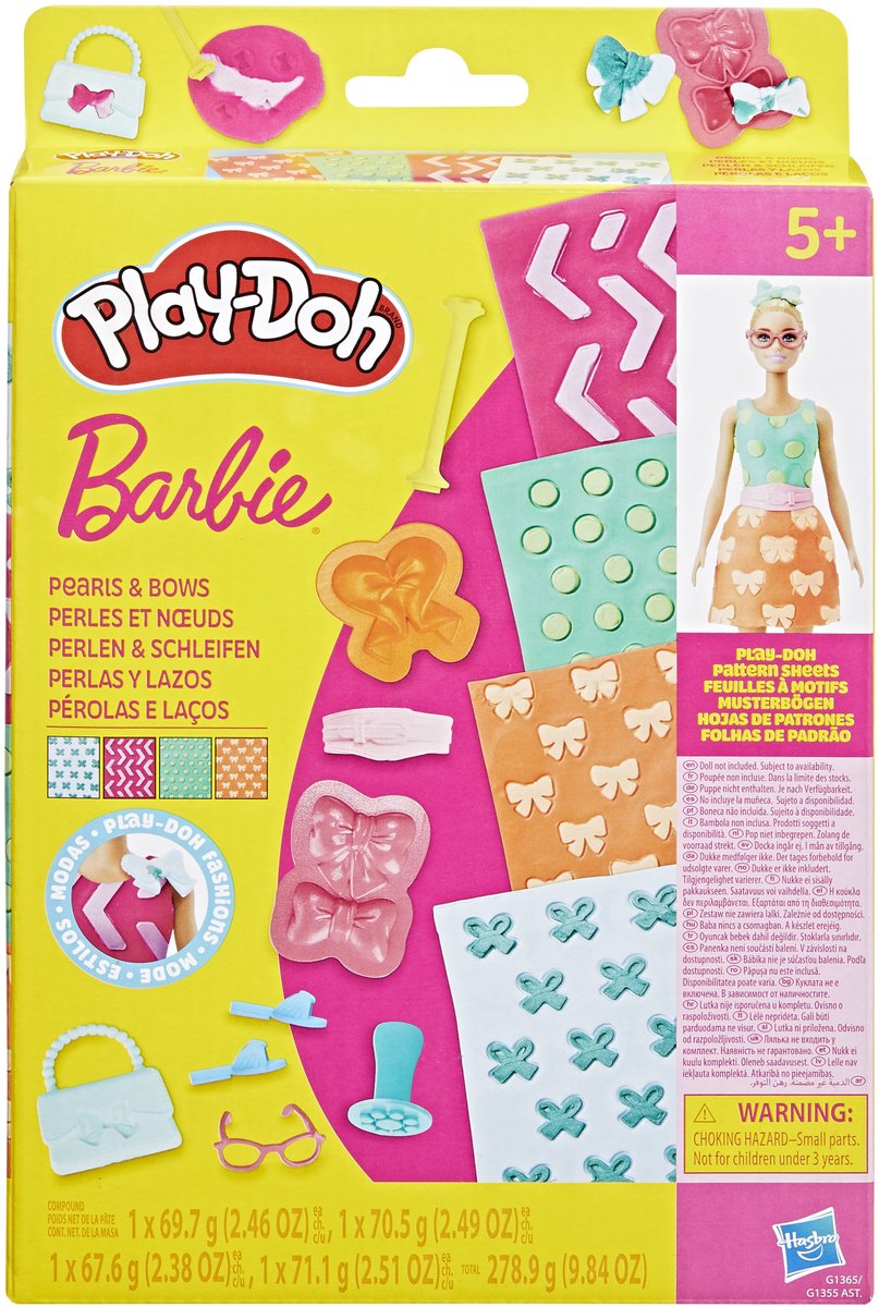 Play-doh mønsterpakke barbie perler og sløjfer - refill sæt - modellering ler
