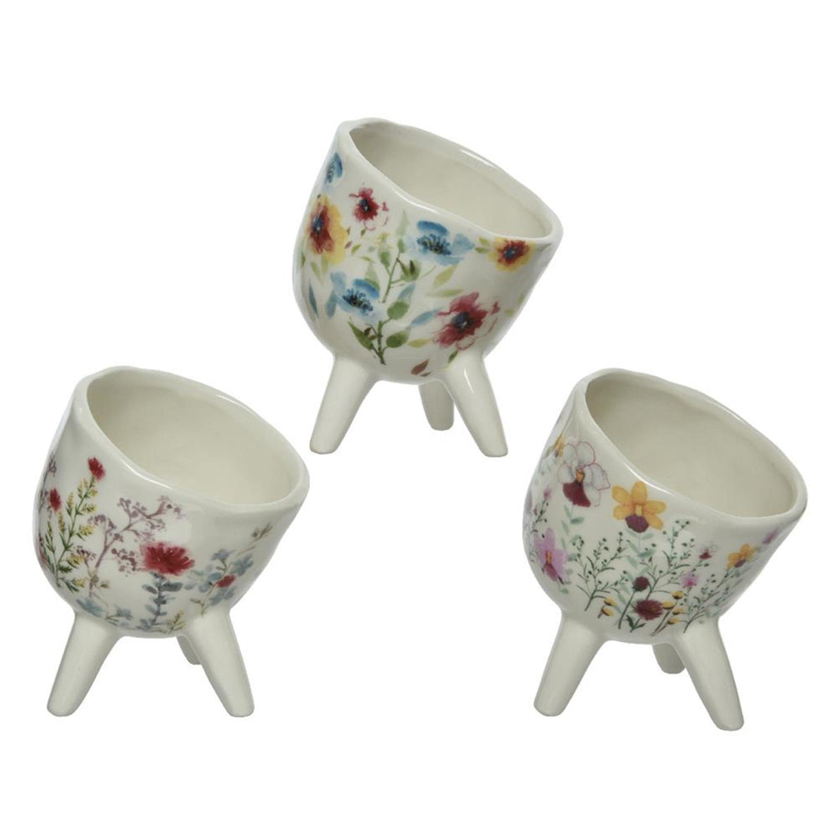 Decoris urtepotte blomsterdesign lavet af dolomit 10x11,4x13,5cm 3 assorterede designs