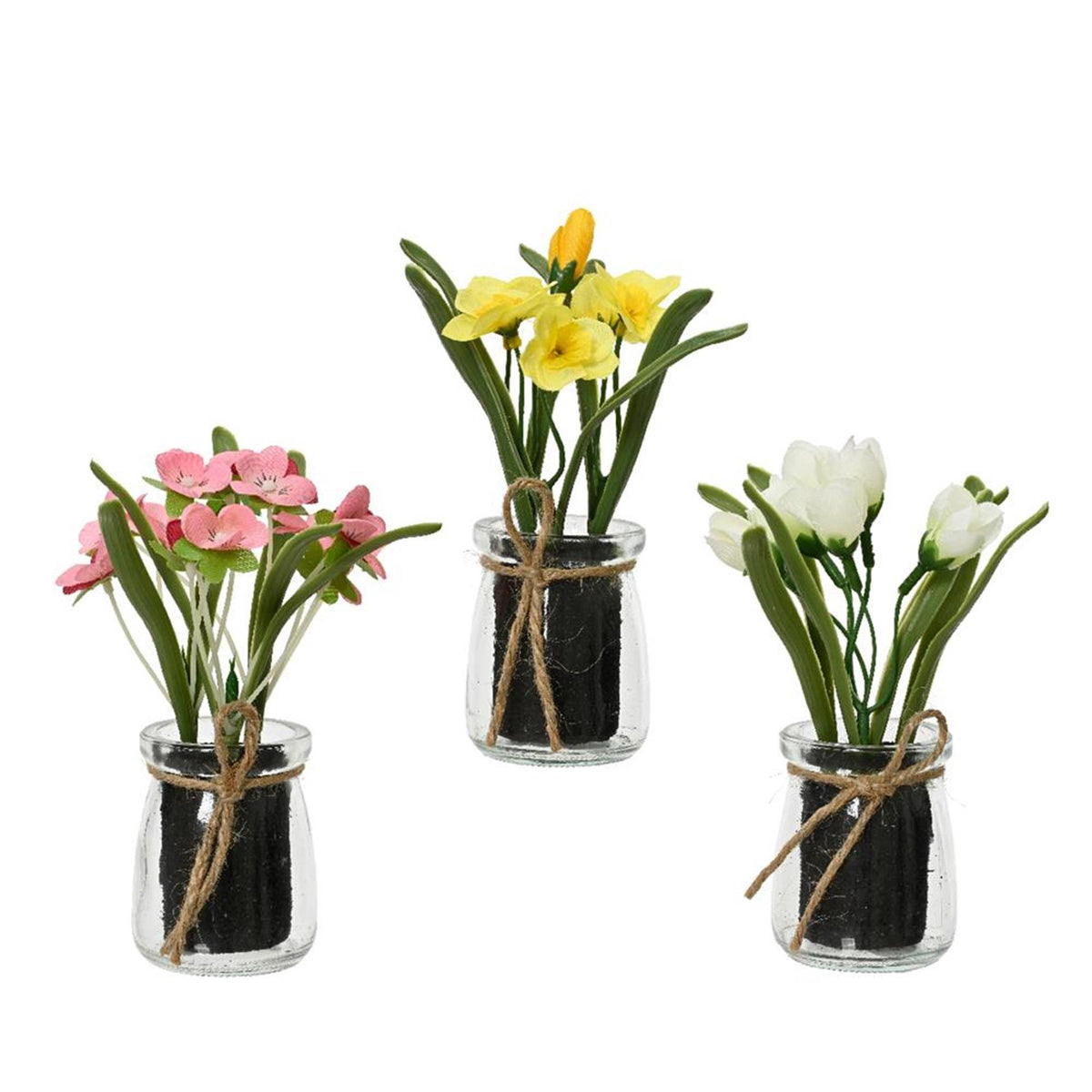 Decoris kunstig plante i glaspotte h16cm