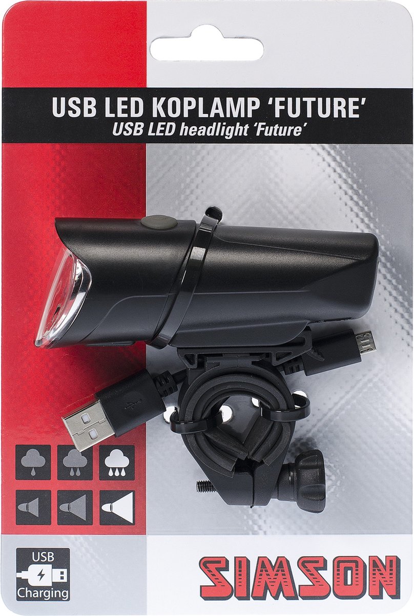 Forlygte fremtidig USB LED genopladelig sort