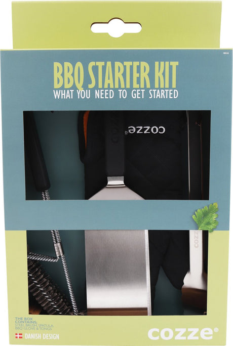 Cozze ® BBQ sæt 4-delt: spatel, tang, grillbørstehandske