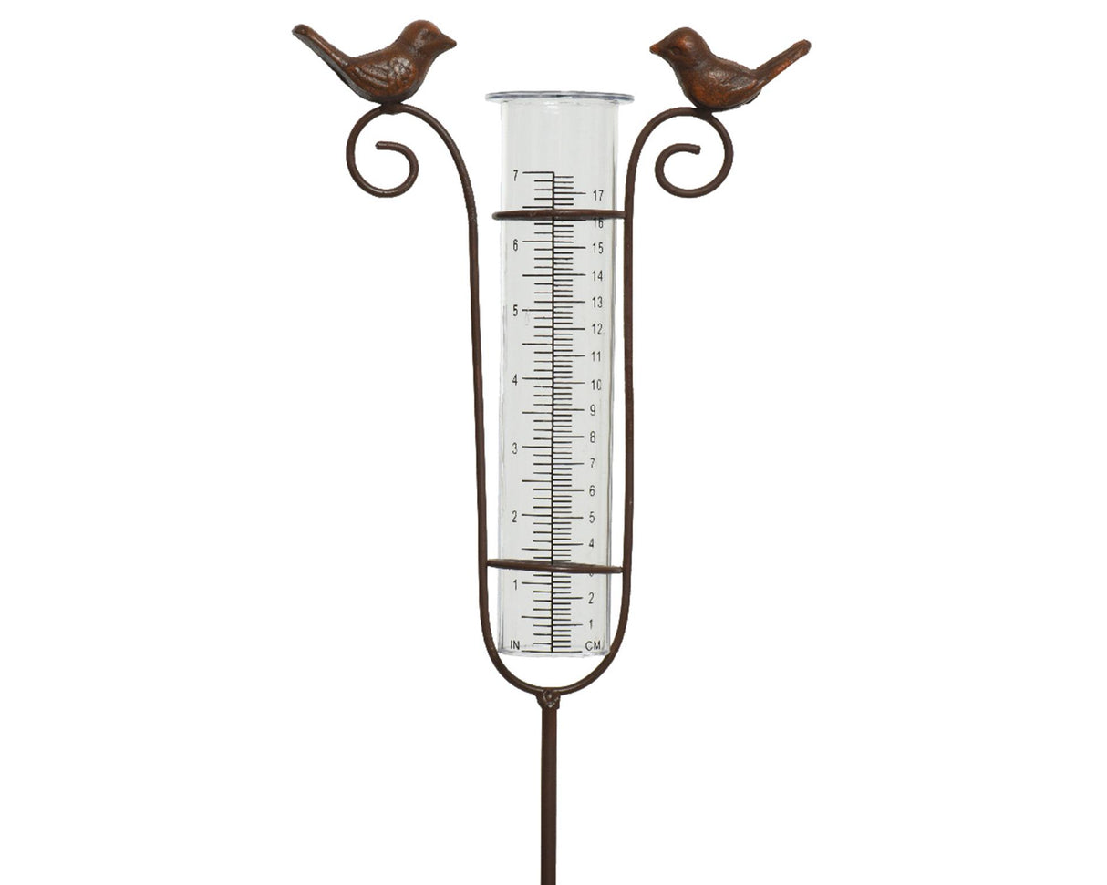 Decoris regnmåler med fugle lavet af polyresin l18-b5-h115cm brun