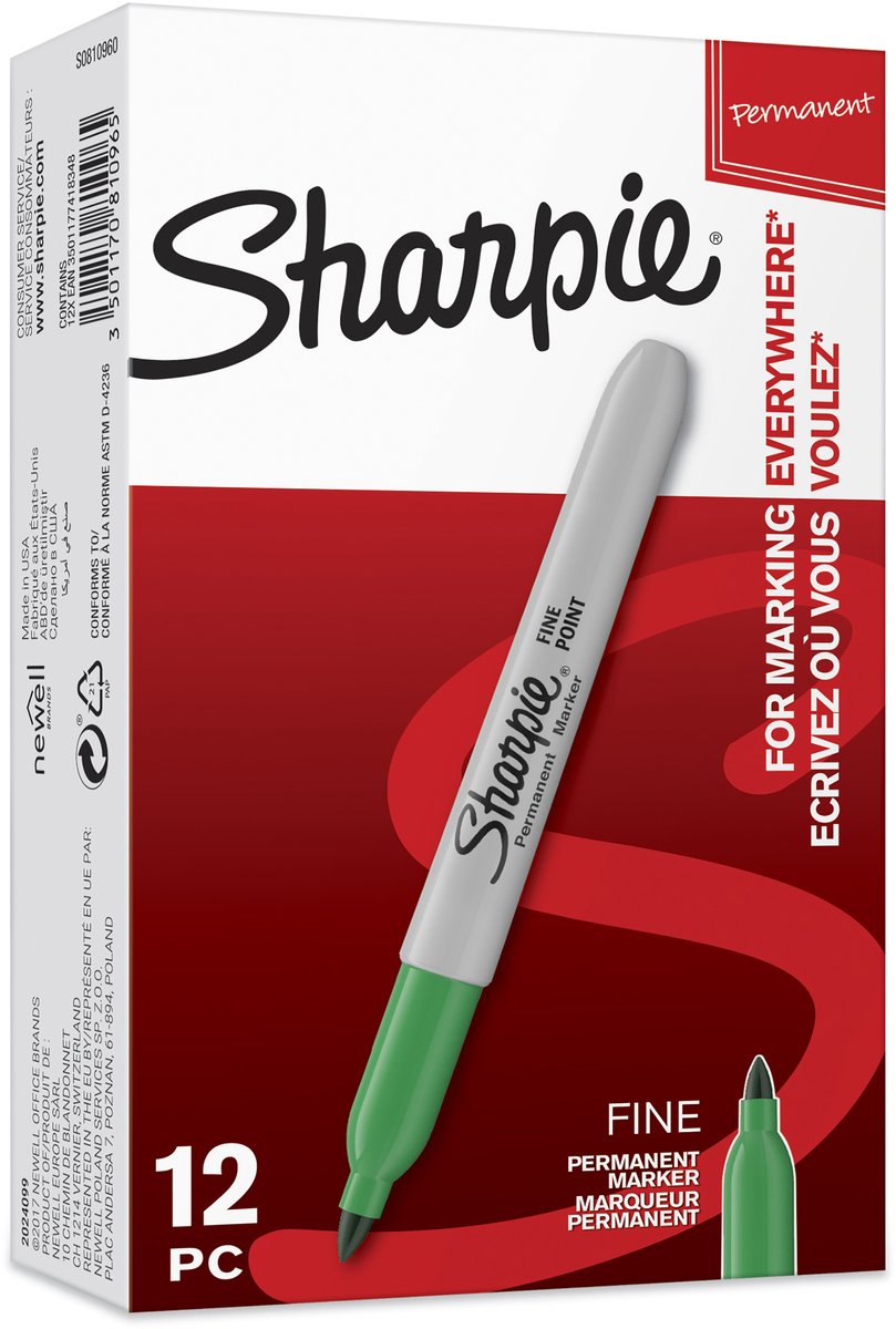 Sharpie tusch fin oksespitze grøn, 12 stk
