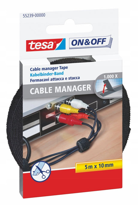 Tesa on off 55239-00-00 Velcro kabelbinder til bundtning af krog og løkke del (L x B) 5000 mm x 10 mm sort 1 stk (