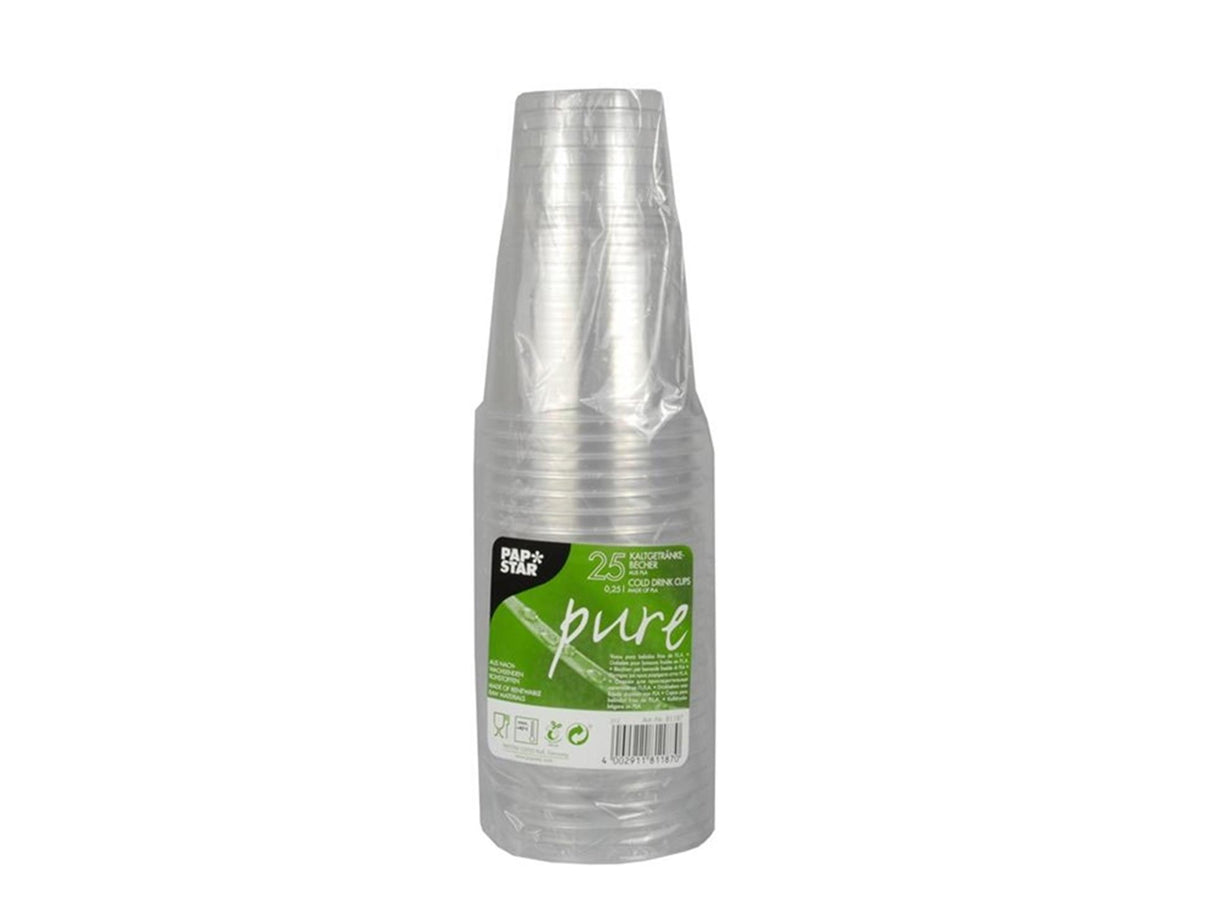 Papstar 25 drikkekopper pla pure 250ml ã˜7,8x11cm krystalklar med skumhoved