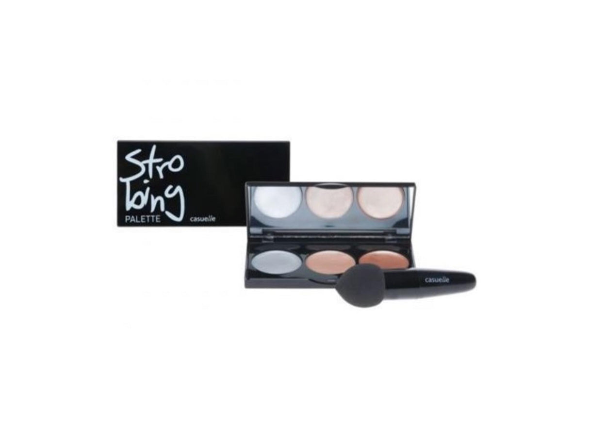 Casuelle highlighter contour make-up kompakt, 10 x 14 x 3 cm, 3 farver ansigtspudder og latex blandingssvamp