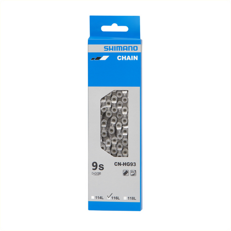 Shimano HG93 Halskæde 9V - Holdbar, korrosion -resistent cykelkæde til MTB Road - 116 Schakels - Sort