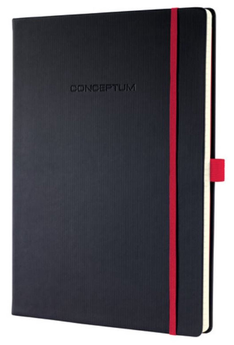 Sigel notesbog - conceptum rød udgave - a4 - sort - hardcover - linje - 194 sider - 80 gram papir - si-co661