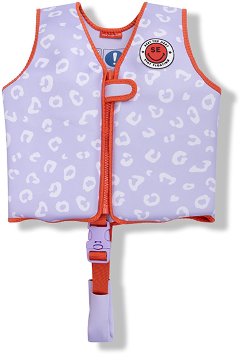 Svømmeudstyr - redningsvest barn 3-6 år - lilla - leopardprint - flydevest - småbørn