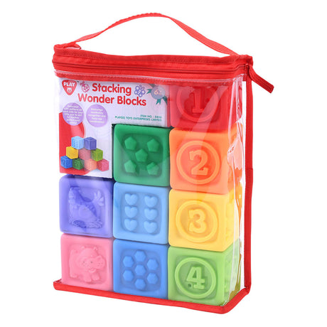 Playgo stabelbare taktile blokke - 9 stk.