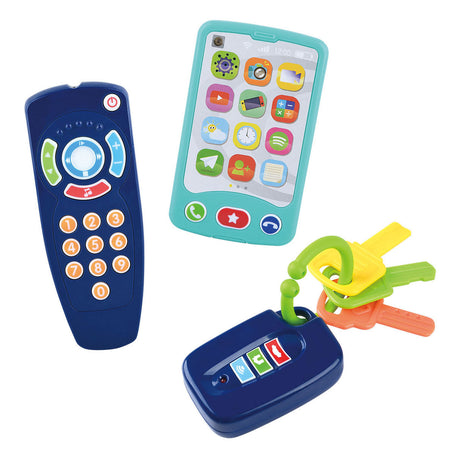 Lege babylegetøj nøgle, fjernbetjening og telefon, 3 dele.