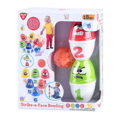 Playgo lege bowlingsæt legetøj med ansigter - farverig børneleg.