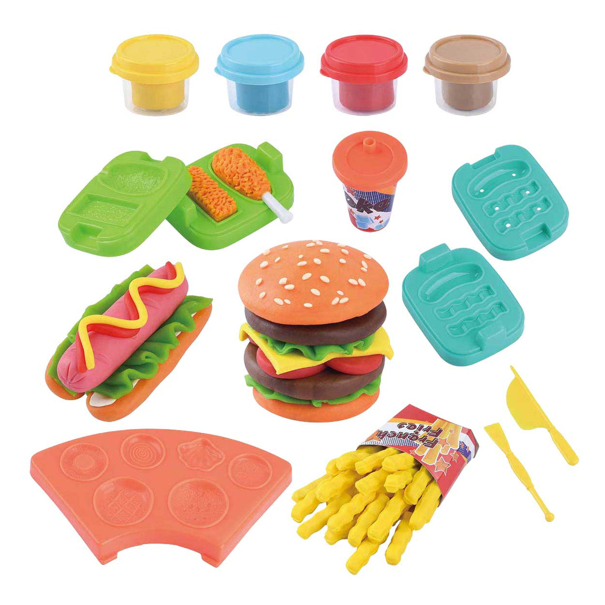 Playgo hamburger lersæt - 4 lerpotter