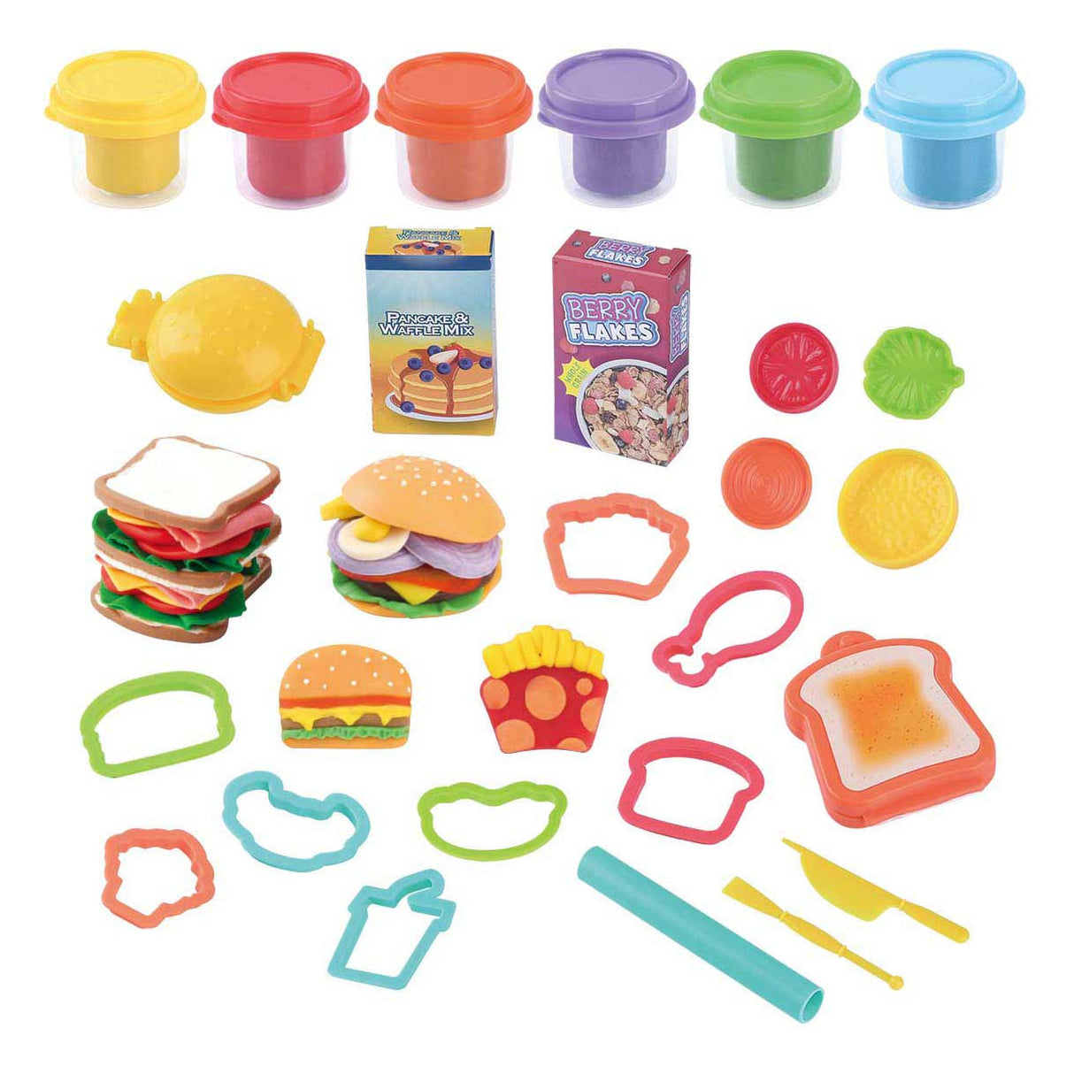 Playgo ler legesæt frokost og slik - 6 potter farverigt ler.