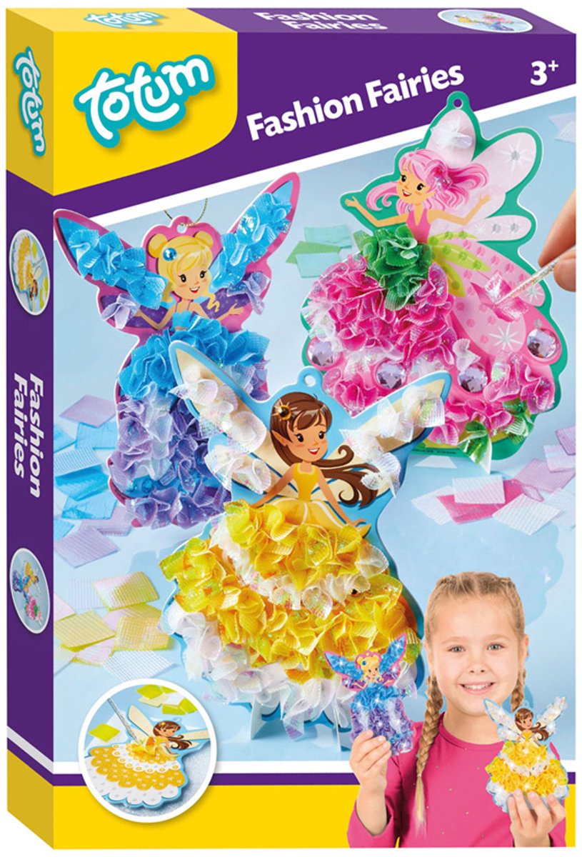 Totum mode feer - dress me up dukker dekorere alfer med lurex glans stof håndværk - håndværk pakke fairy prinsesse mode legetøj til piger fra 4 år