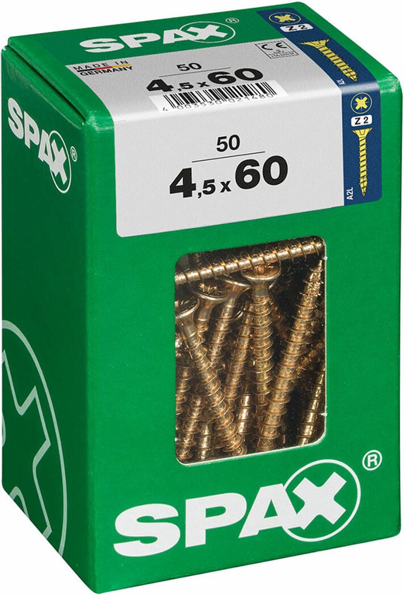 Spax skruedåse træskrue flad skruehoved (4,5 x 60 mm)