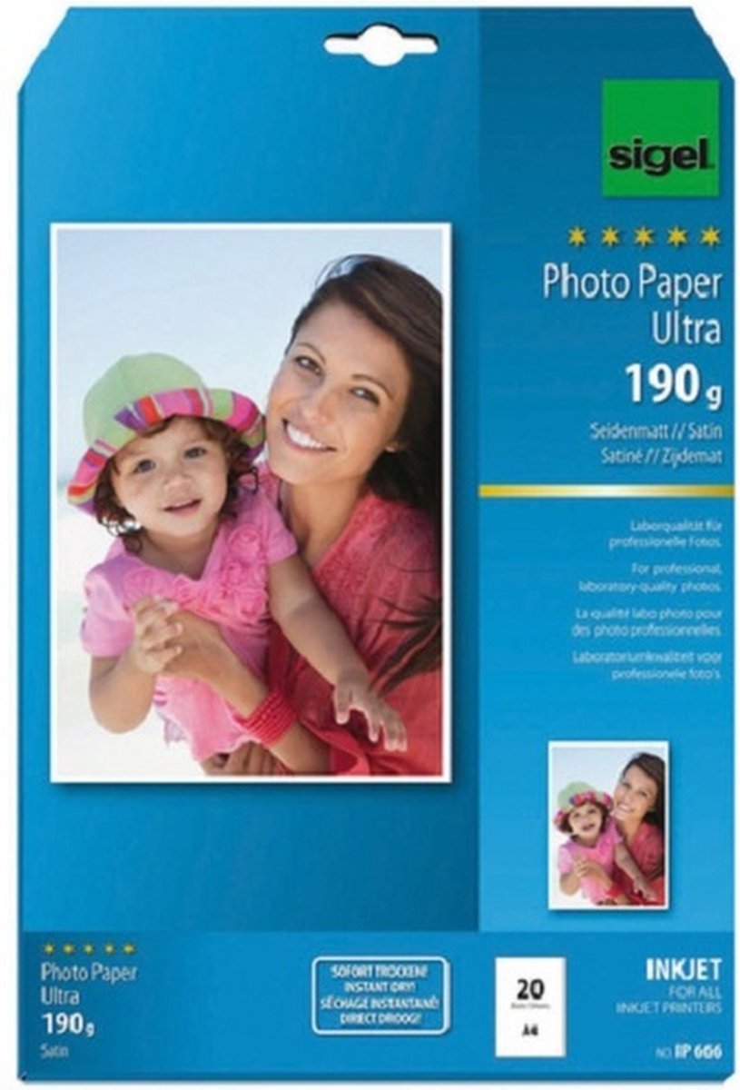 Sigel inkjet fotopapir - ultra - a4 - silkemat - 190 gram - 20 ark - si-ip666