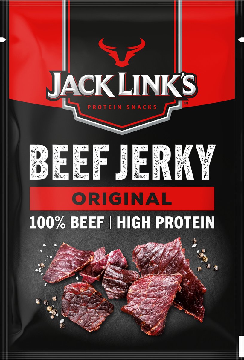 Jack Links originale beef jerky - højt proteinindhold - 100 % oksekød - højt proteinindhold - ideel proteinsnack - til ind imellem, på farten eller til træning - 12x25g