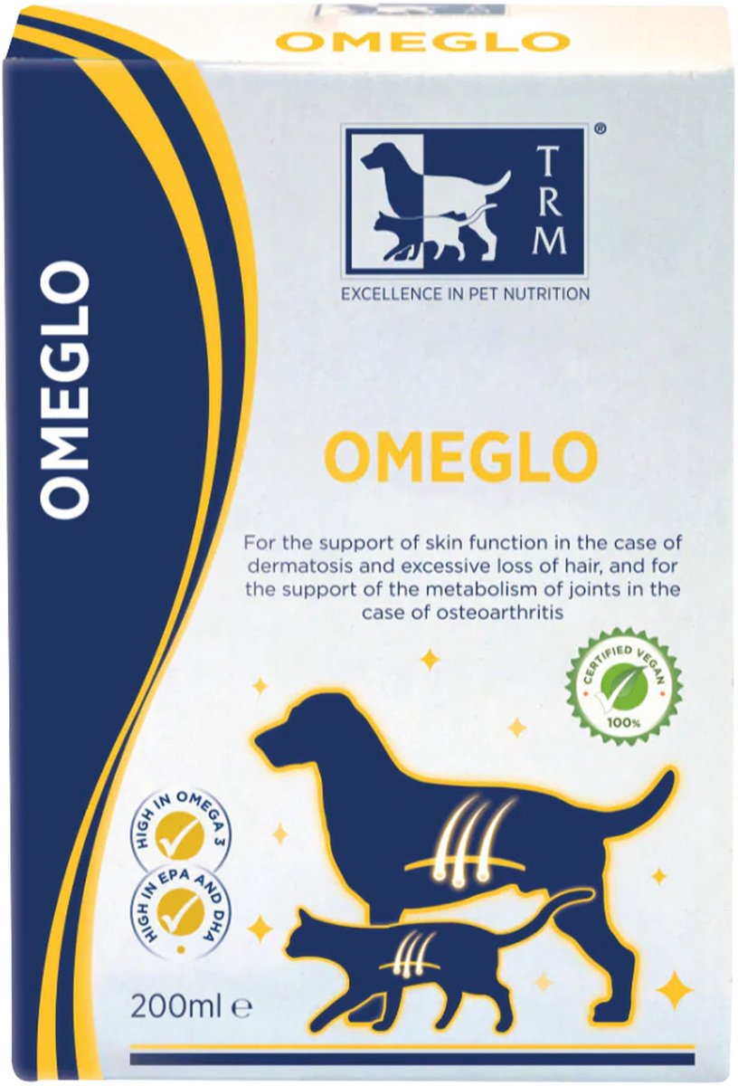 Trm koldpresset olie omeglo 500 ml - omega 3 fedtsyrer hudfunktion - tilskudsfoder til hunde og katte