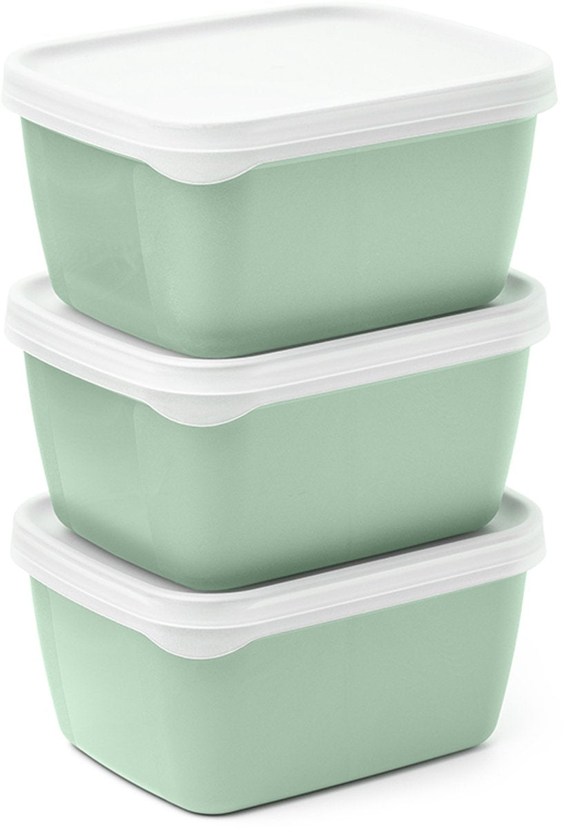 Amuse optifridge bio-madbeholdere - 3x900ml - bioplastikopbevaringsbeholdere med låg - stabelbare opbevaringskasser - måltidsforberedte beholdere - BPA-fri madbeholder - grøn - 122x153x120mm