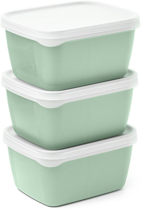 Amuse optifridge bio-madbeholdere - 3x900ml - bioplastikopbevaringsbeholdere med låg - stabelbare opbevaringskasser - måltidsforberedte beholdere - BPA-fri madbeholder - grøn - 122x153x120mm
