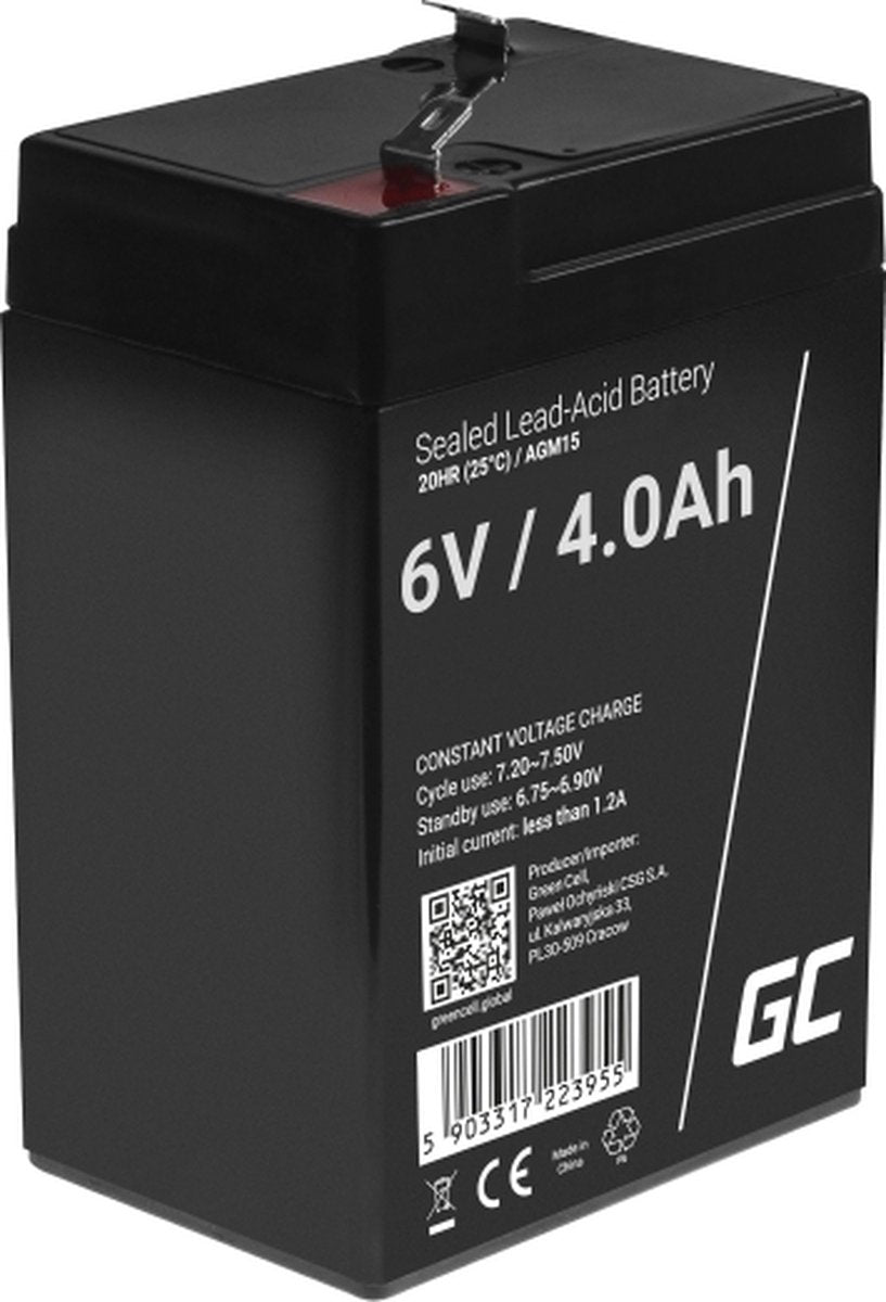 Green cell 6v 4ah (f1 4.6mm) 4000mah vrla agm batteri