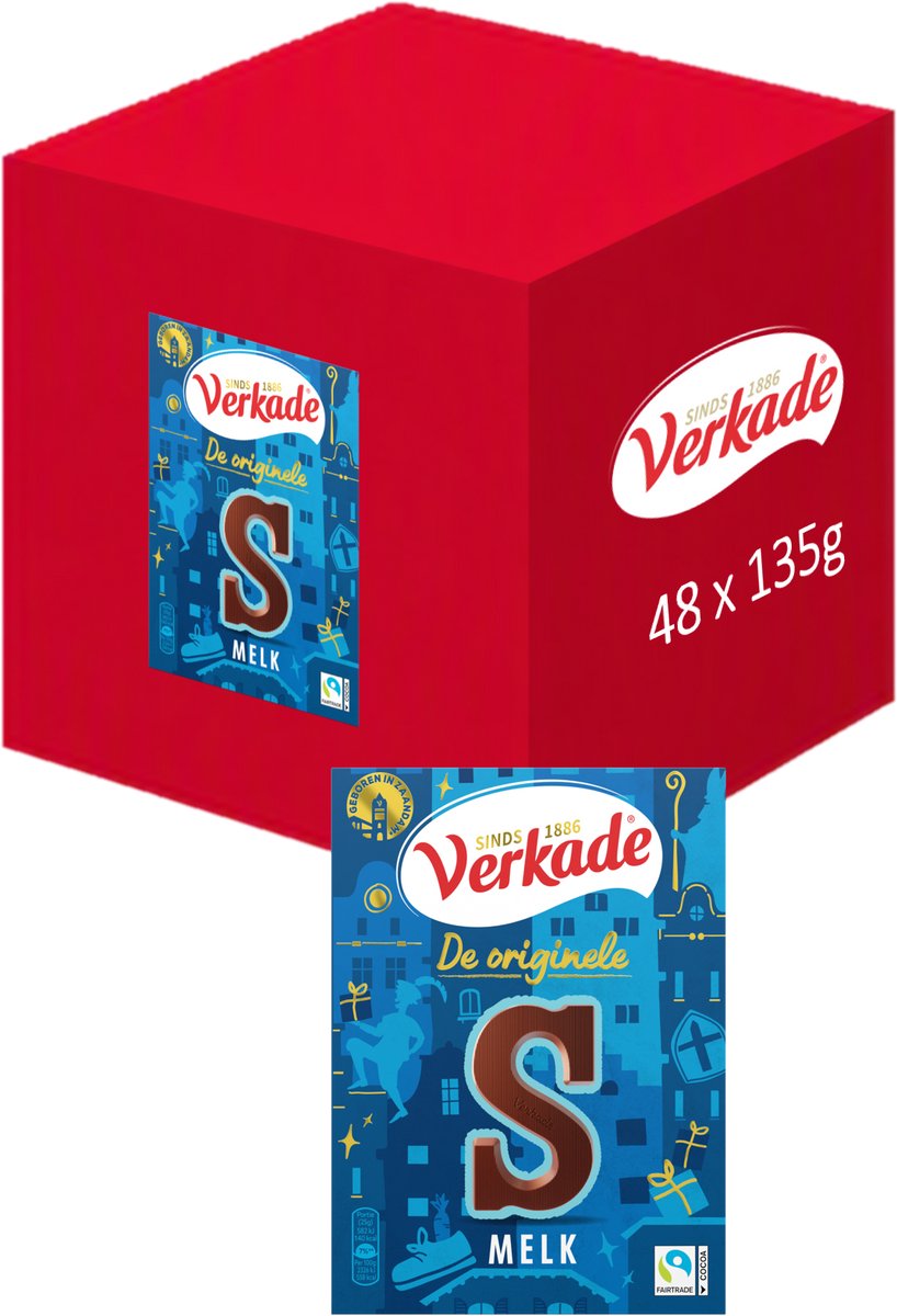 Verkade chocoladeletter melkchocolade - letter s - 48 x 135 gram