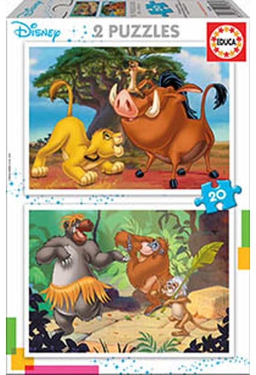 Educa puslespil - Disney løvernes konge og junglebog - 2 x 20 brikker