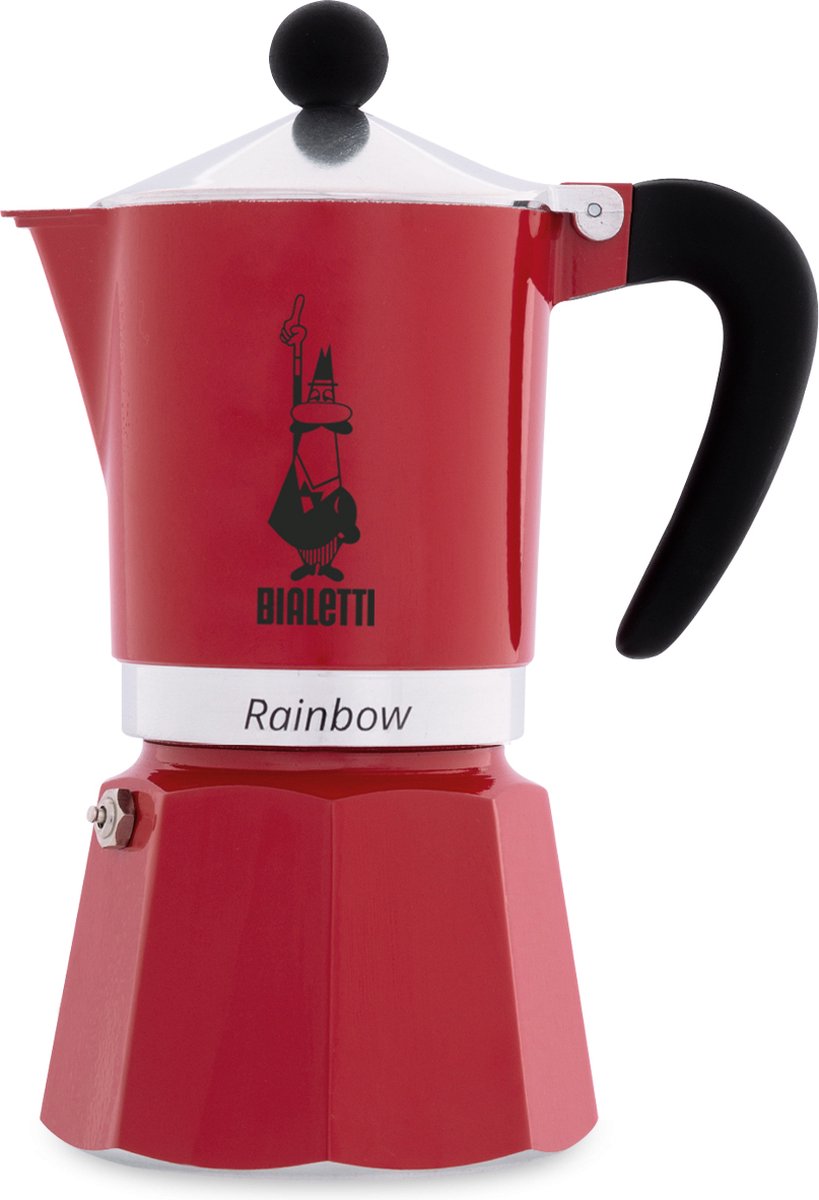 Bialetti regnbuerød perkolator – 3 kopper – 200 ml – autentisk italiensk espressomaskine