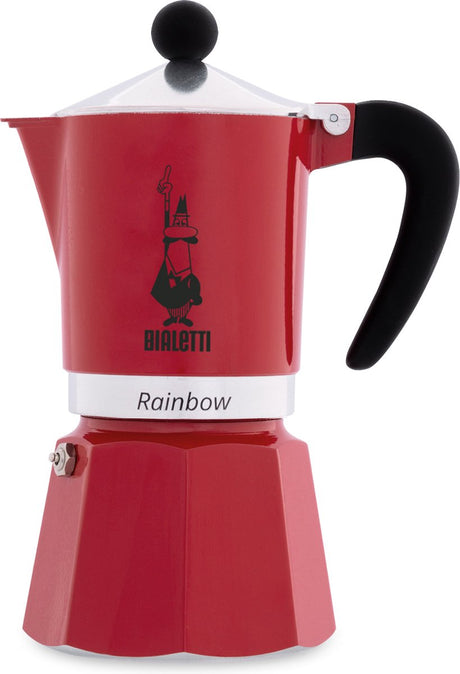 Bialetti regnbuerød perkolator – 3 kopper – 200 ml – autentisk italiensk espressomaskine